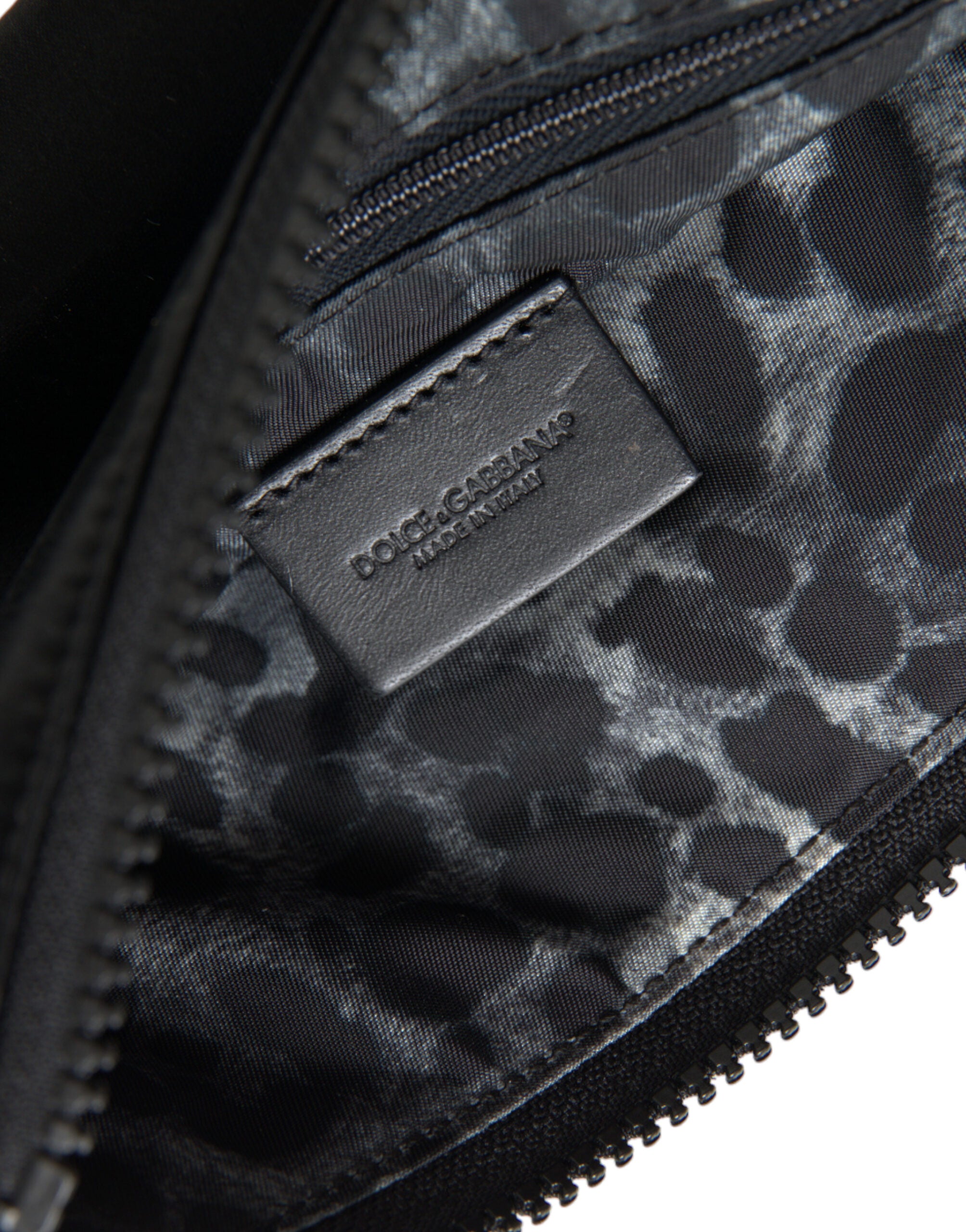 Dolce & Gabbana Black Nylon Logo Plaque Keychain Bag Clutch